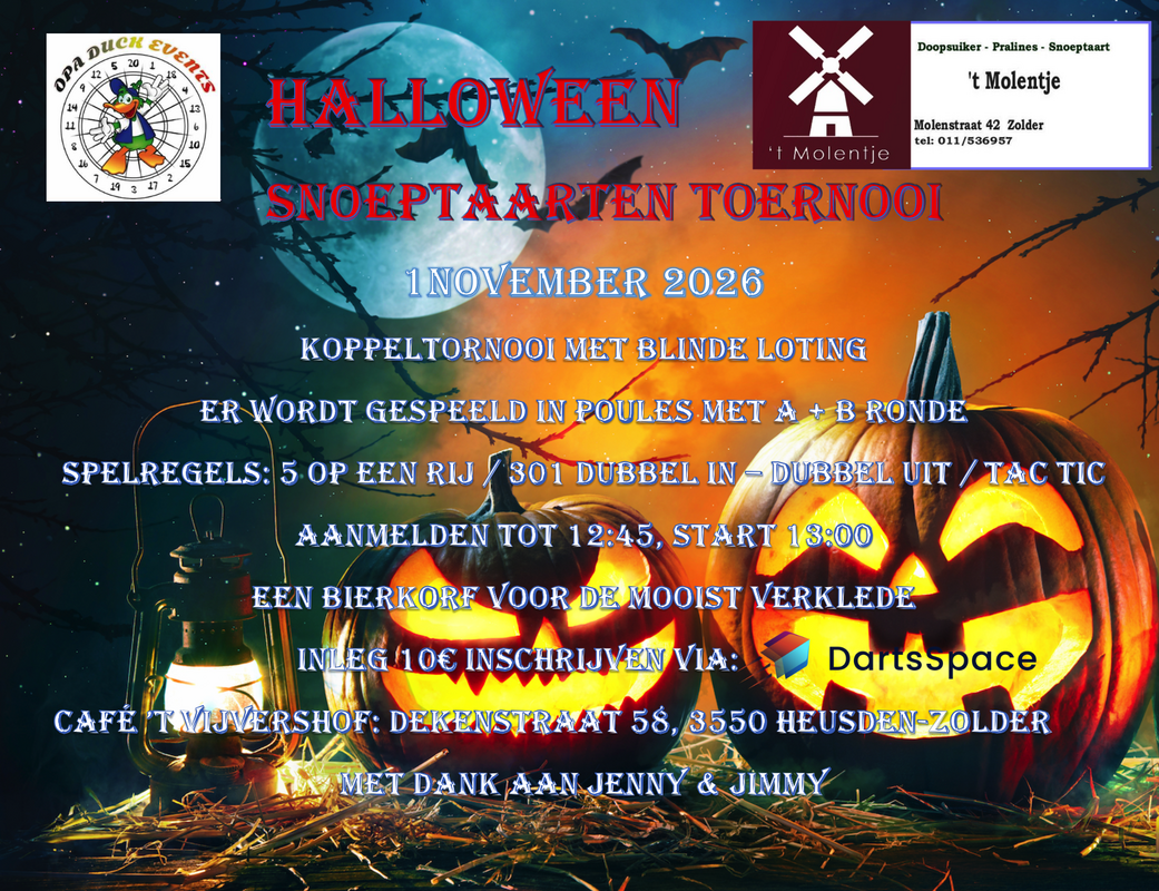 Affiche Halloween Snoeptaarten toernooi op 1 november 2026